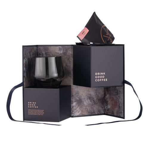 Gift Box Drink Good Coffee edicion negra vaso vidrio drip bag