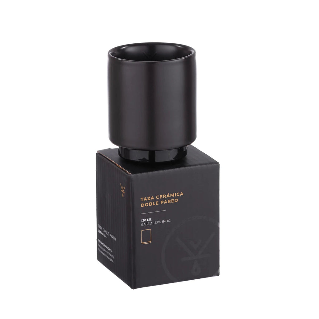Taza ceramica doble pared 130ml negro mate caja regalo