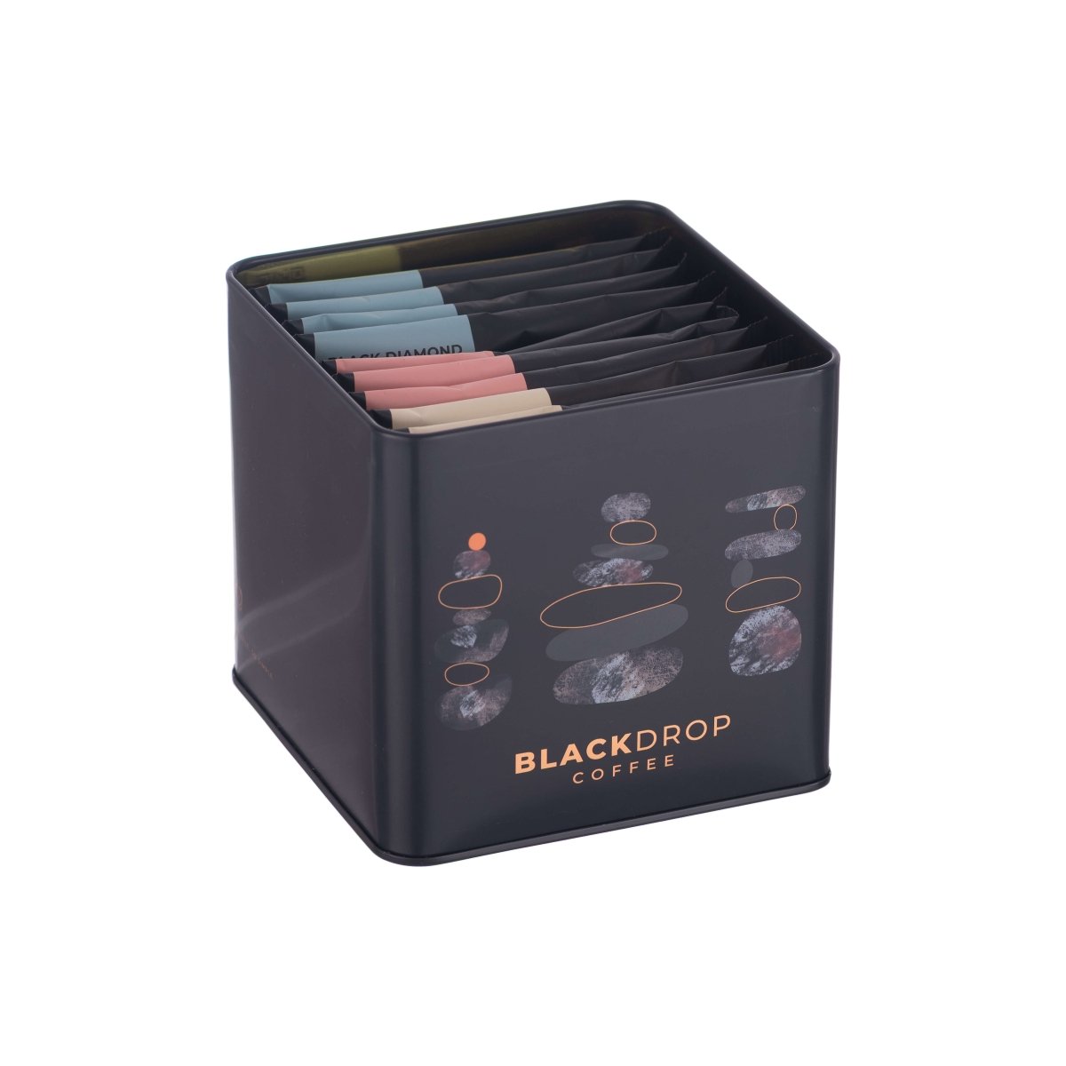 Tin Blackdrop cuadrada lata abierta drip bags cafe especialidad